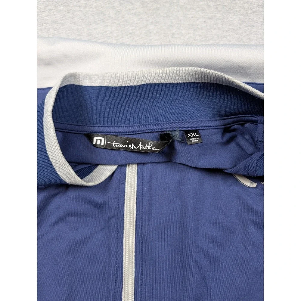 Travis Mathew Track Jacket Mens 2XL Blue White Full Zip Colorblock Golf Nylon